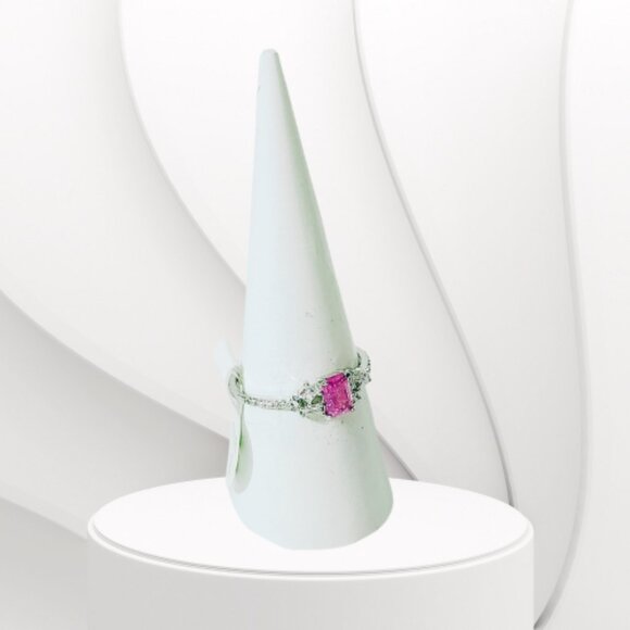 BP STERLING CLUB LAB CREATED ROSE ICE CRYSTAL RING (Size 8) - Picture 3 of 7